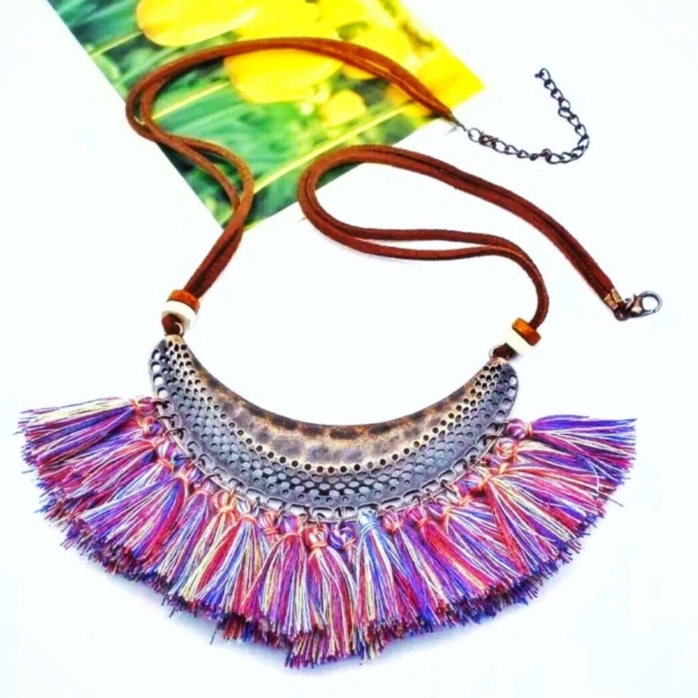 New Multicolored Fringe Boho Necklace